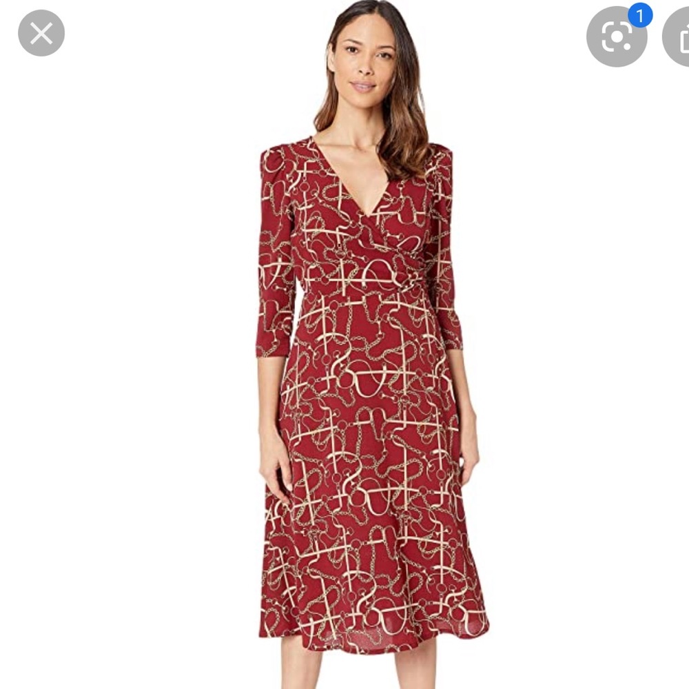 NWT Donna Morgan 3/4 sleeve red gold dress size 0